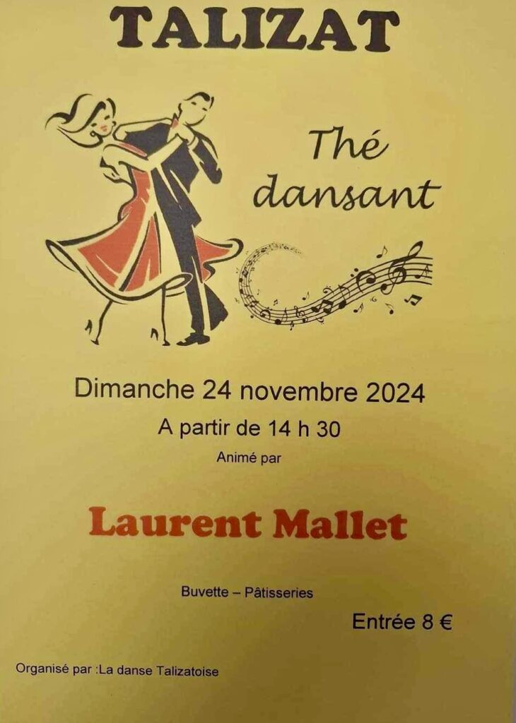 Affiche pour le thé dansant représentant un couple dessiné qui danse.